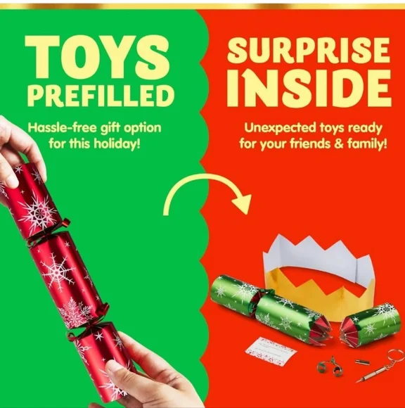 🎄 Festive Christmas Party Crackers - Red and Green - Picture 4 of 5